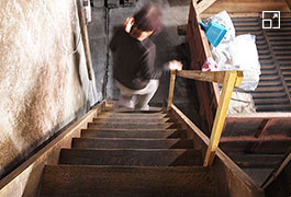 Steep stairs climbing to the distillery