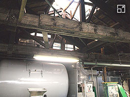 Looking up, the beams and ceiling are all covered in yeast